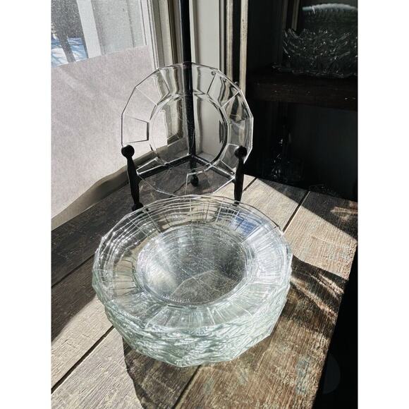 4 Bormioli Rocco OXFORD Salad Dessert Plates Vitrosax Italy Clear Crystal Panel - Picture 1 of 16